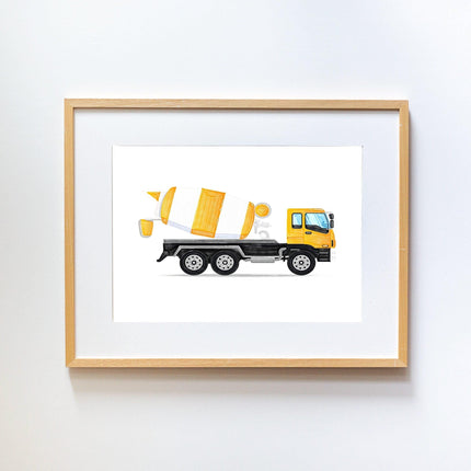 Yellow Cement Mixer Truck Tablo-Little Forest Animals-nowshopfun