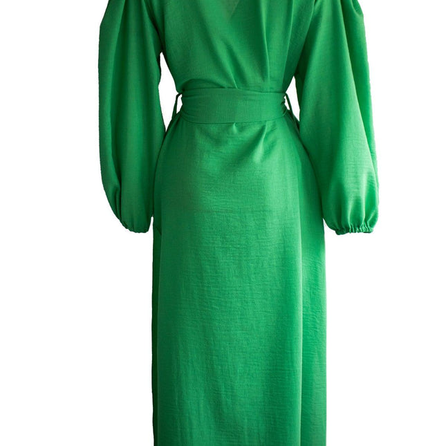 Yeşil Balon Kol Ham Keten Kimono-Mita Concept-nowshopfun